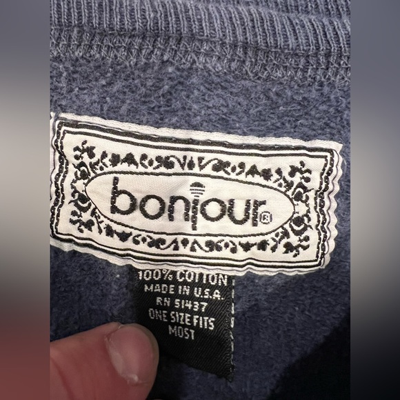 Vintage 90s Bonjour Crewneck Pure Indigo MADE IN USA - Picture 3 of 3